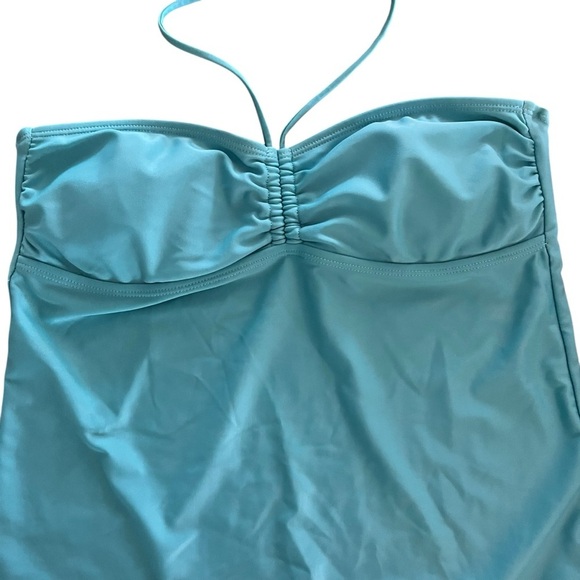 ACX Active aqua blue bandeau tankini top size medium swim halter strap ruched - Picture 2 of 9